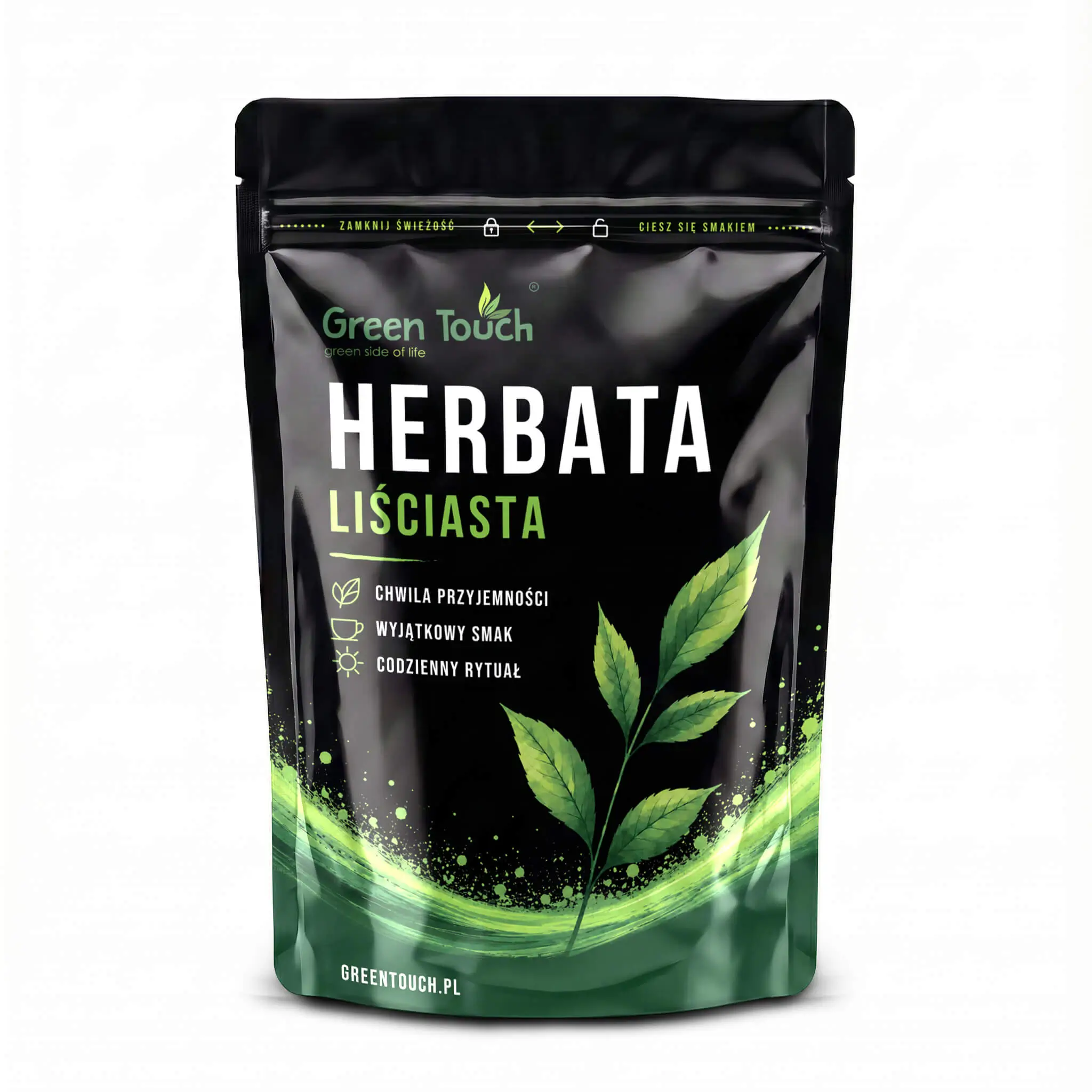 Green Touch – przód torebki herbaty liściastej