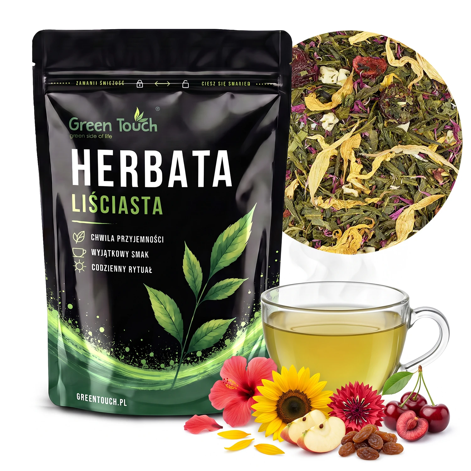 Zielony Szlak 50 g - herbata zielona Sencha z jabłkiem i wiśnią