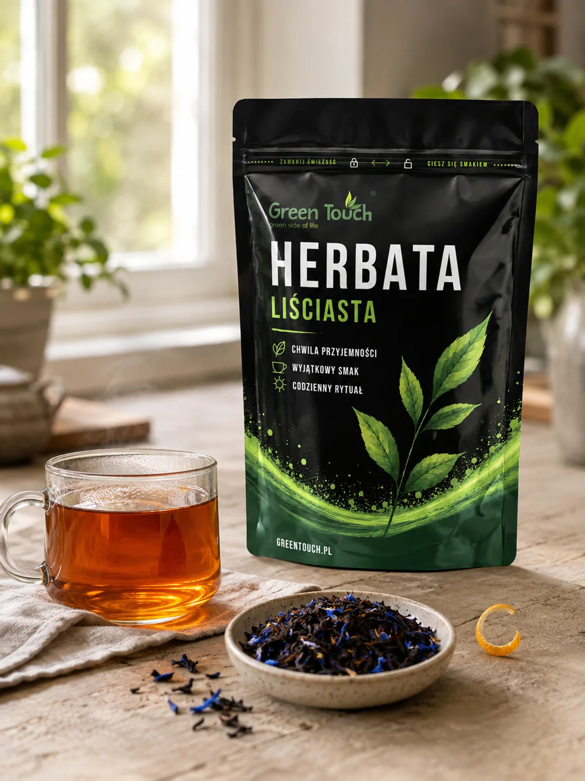 Earl Grey niebieski Assam z bławatkiem – filiżanka gorącej herbaty